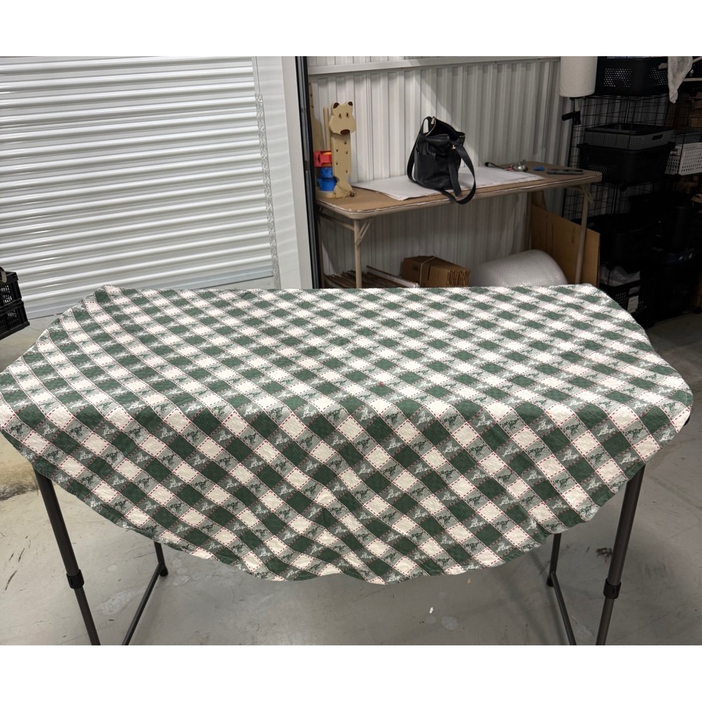 Vintage 90s Checkered Round Tablecloth 52 Inch Rooster Gingham Farmhouse Decor